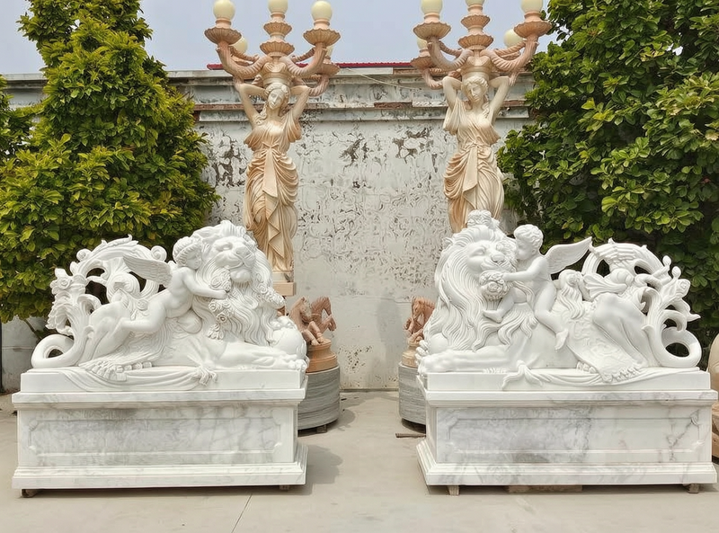 White Marble Lion Statue (1)
