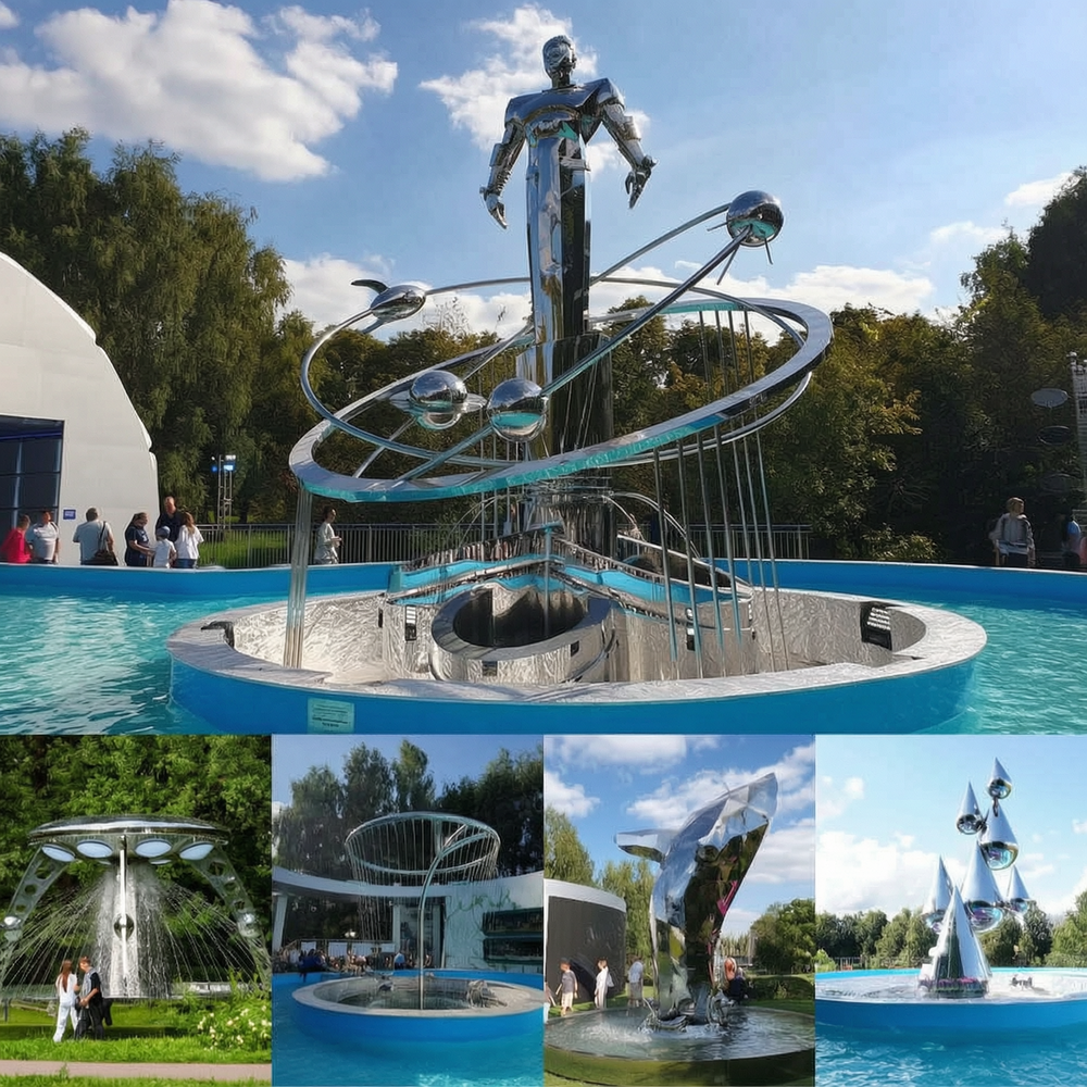 large stainless steel sculptures installed in the park