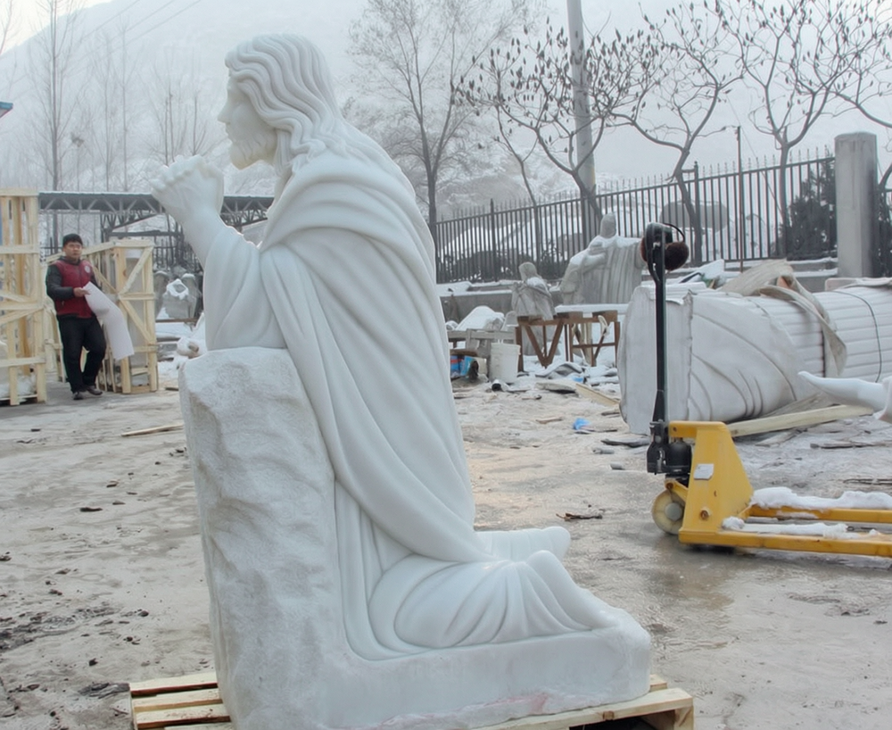 church Kneeling in Prayer Jesus Statue