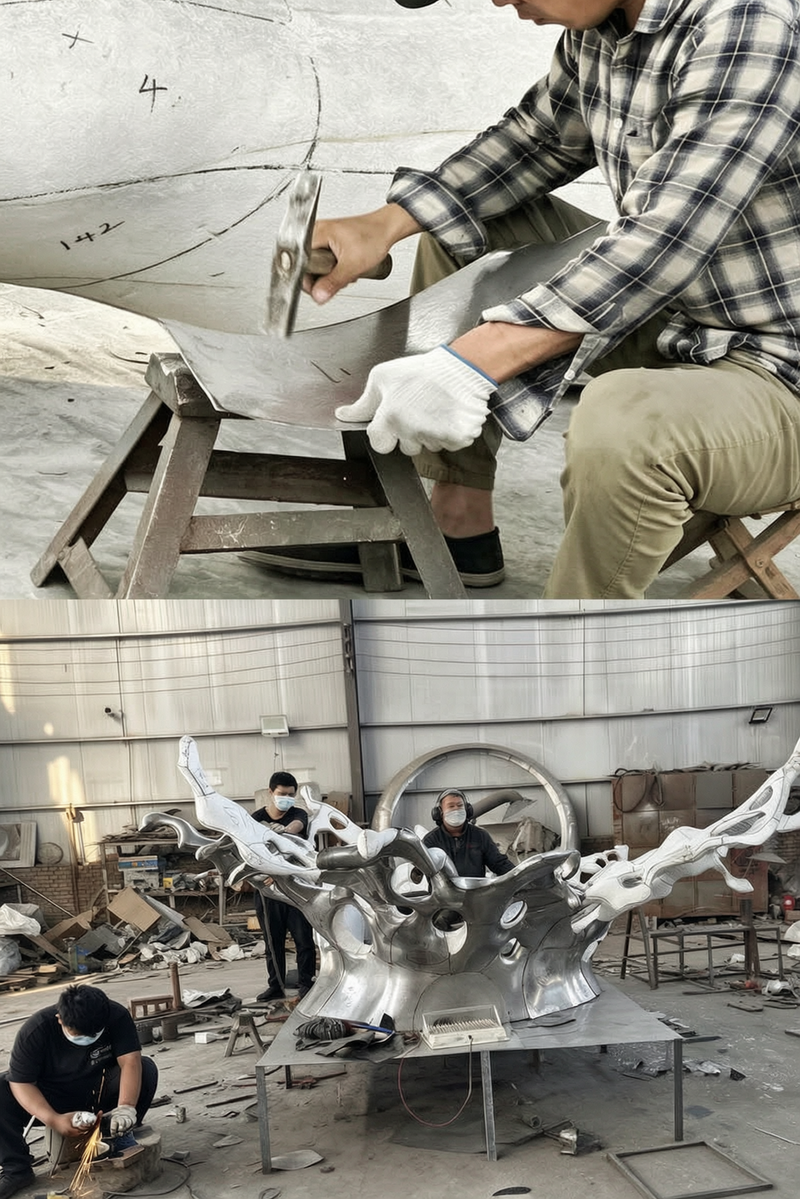 Stainless Steel Wave Sculpture — In the Process of Forging and Shaping