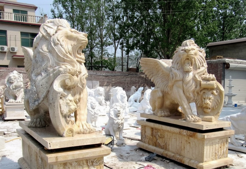 Luxury Travertine Winged Lion Statue