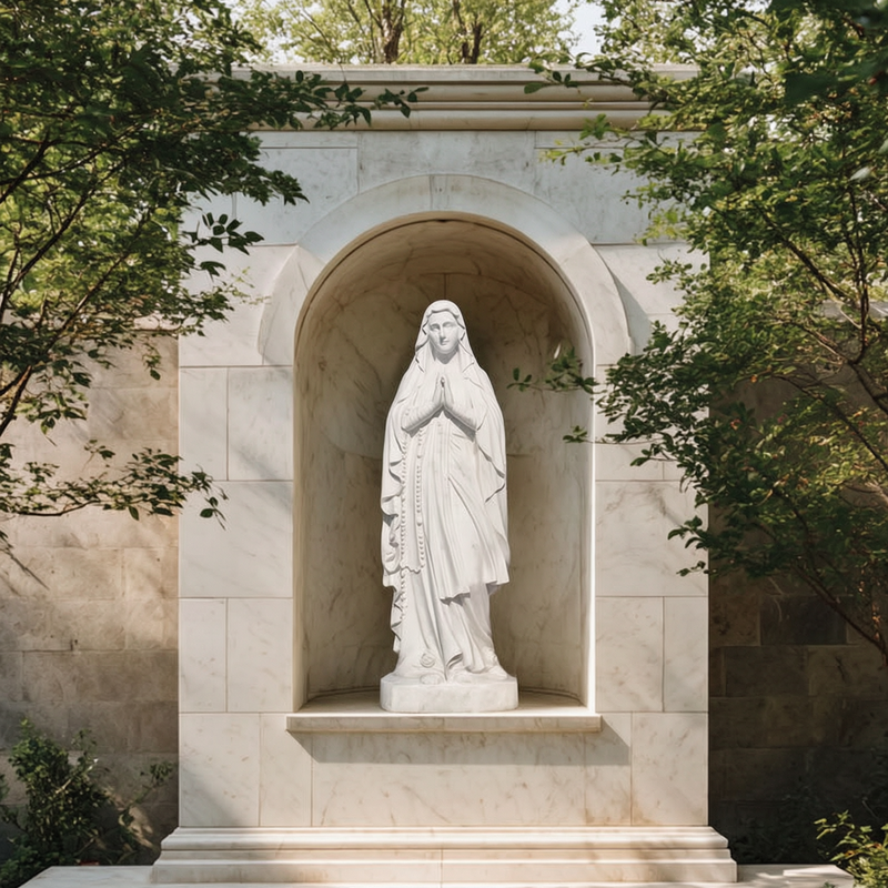 Marble Virgin Mary Statue with Grotto for sale
