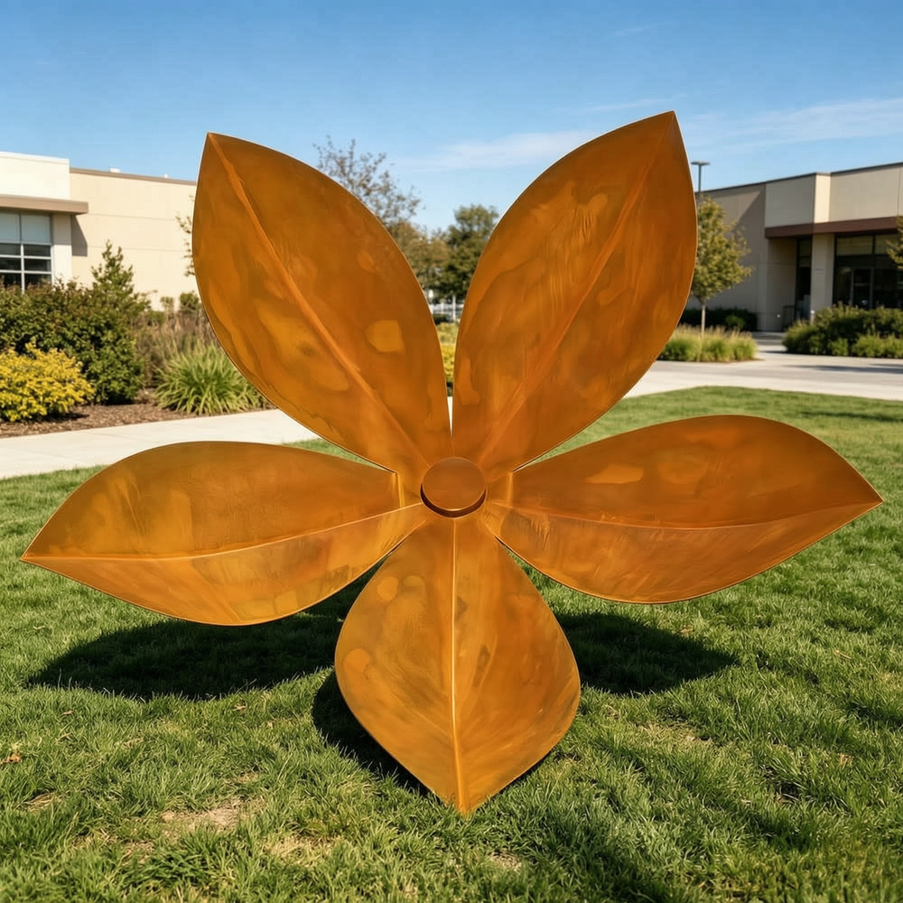 Large Corten Steel Flower Sculpture SCW-029