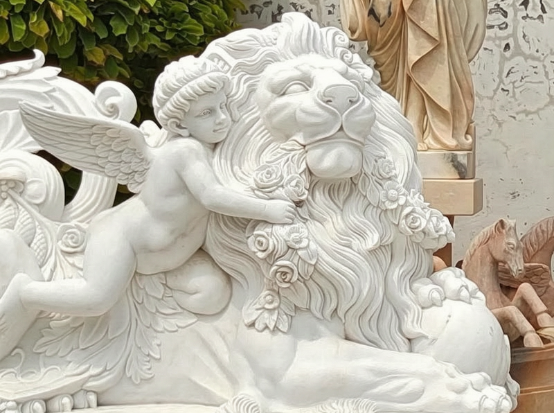 White Marble Lion Statue (2)