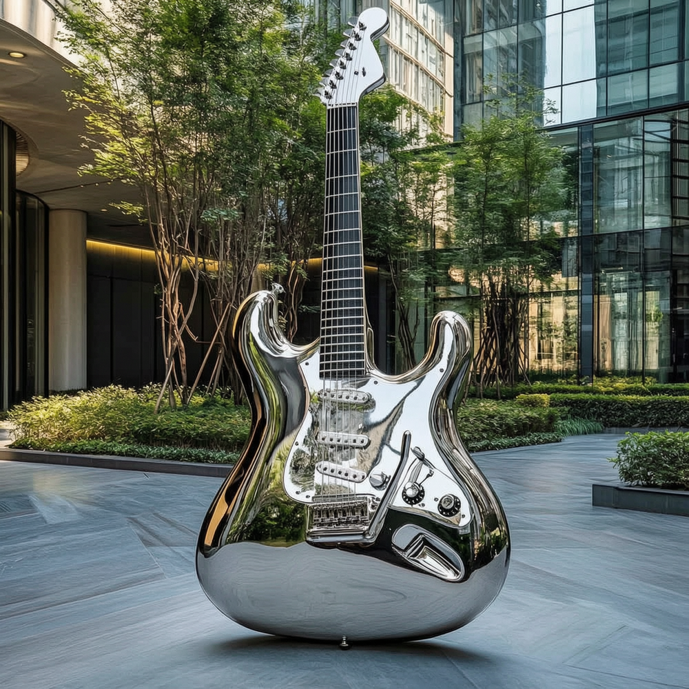 modern stainless steel guitar sculpture