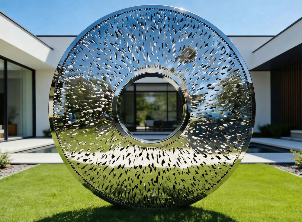 stainless steel hollow art disc sculpture