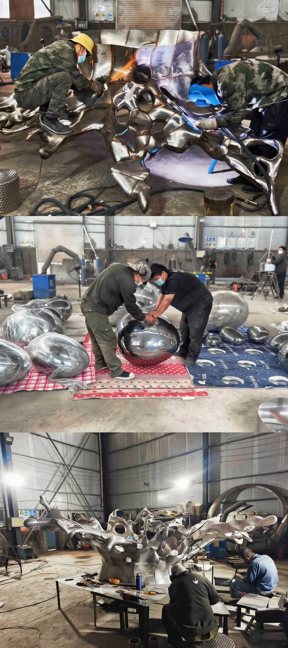Separate fabrication of wave base and sphere sectionsjpg