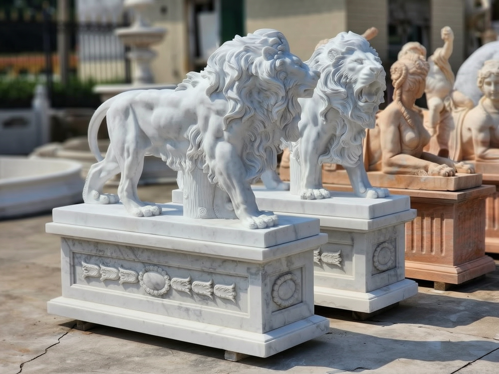 Marble Walking Lion Statue