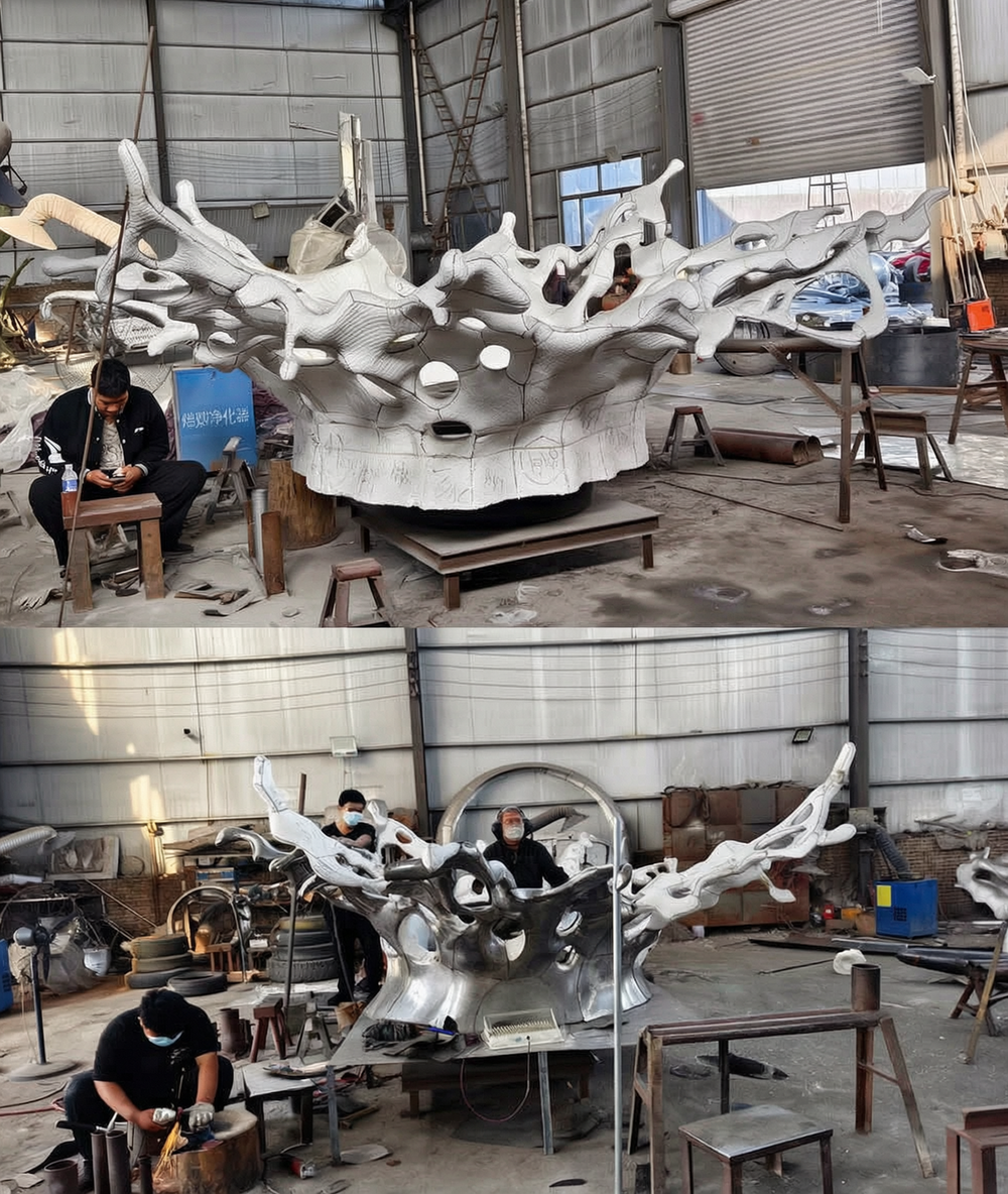 Hand forging process of large stainless steel sculpture
