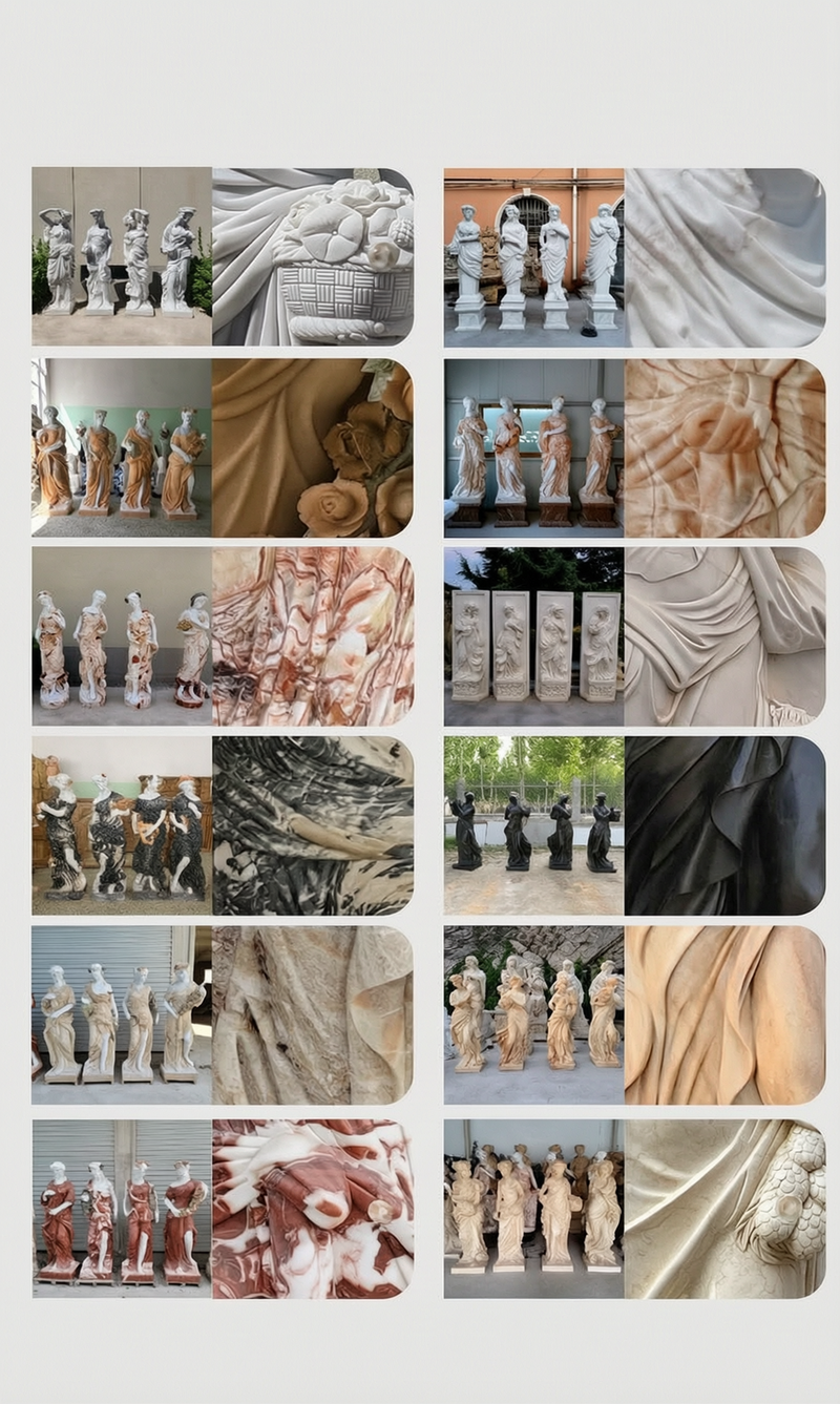 Outdoor Hand Carved Marble Four Season Statues For Garden