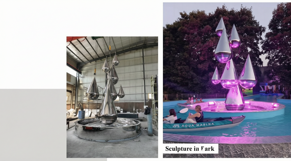 large water drop stainless steel sculpture for park project