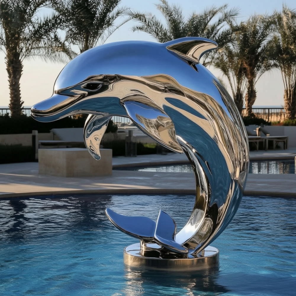 stainless steel dolphin sculpture