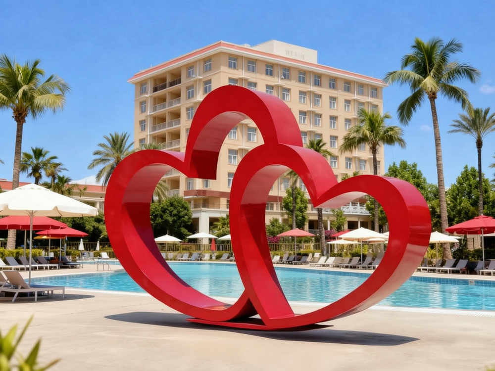 stainless steel red double love sculpture