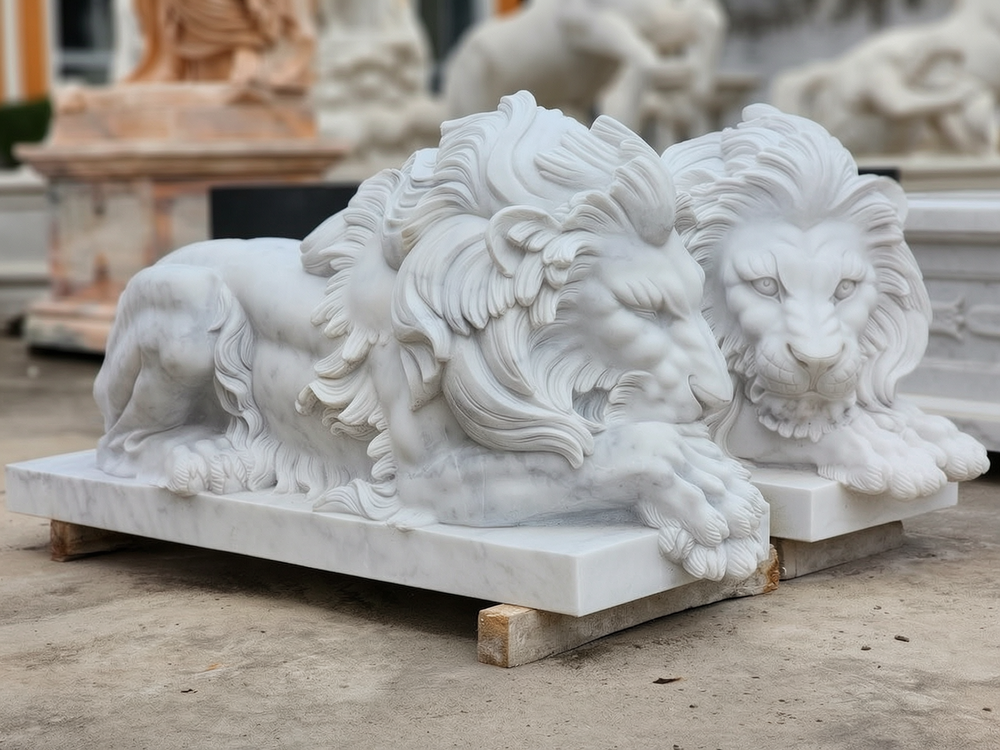 Marble Lying Lion Statue