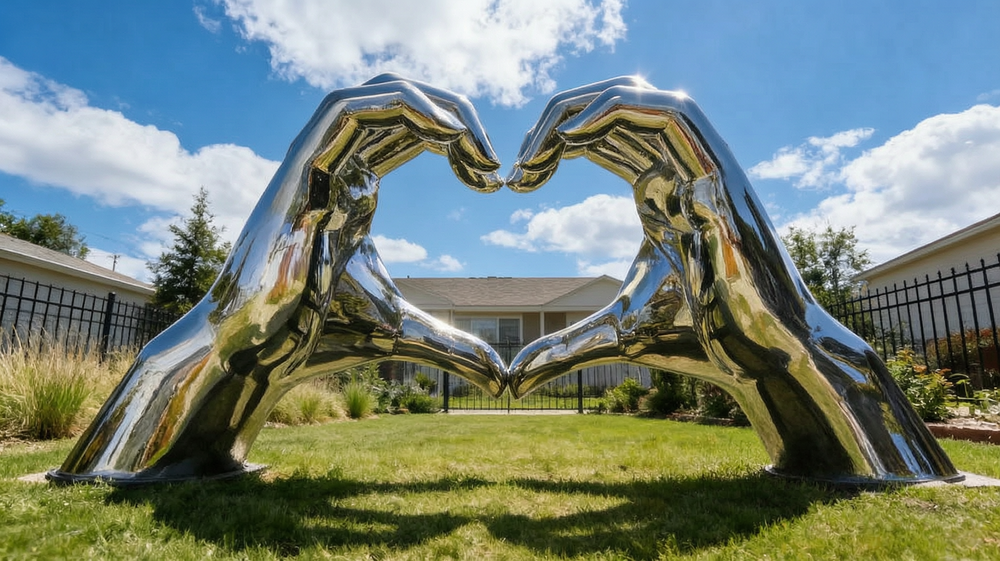 stainless steel hand sculpture