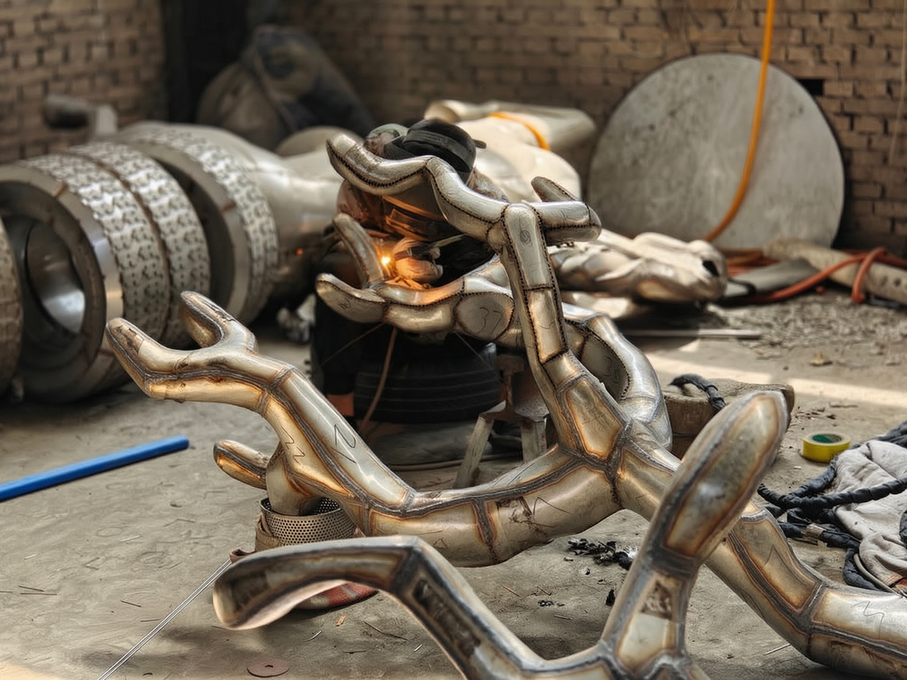 hand welding of metal tree sculpture