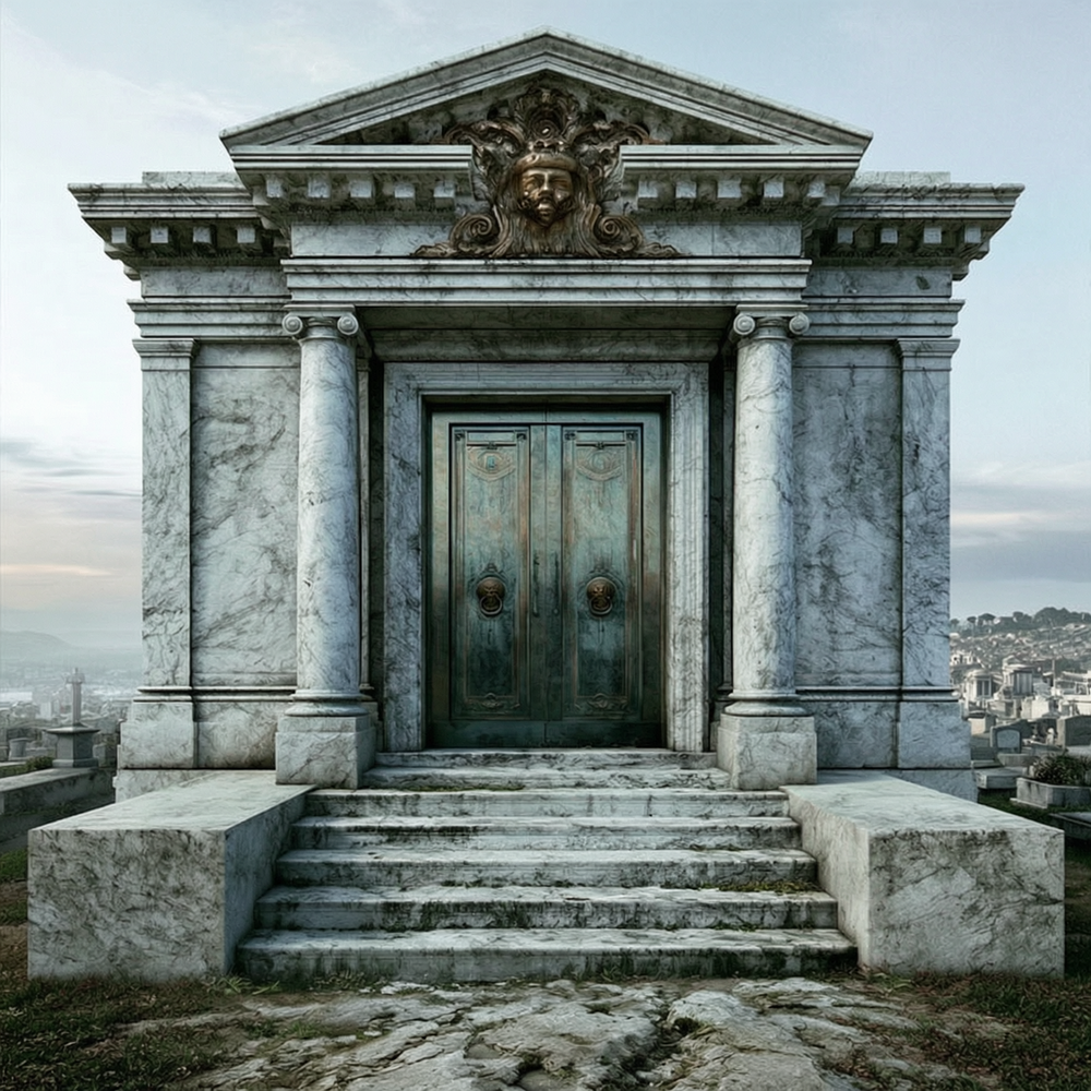 Marble Family Mausoleum with Bronze Doors for Cemetery
