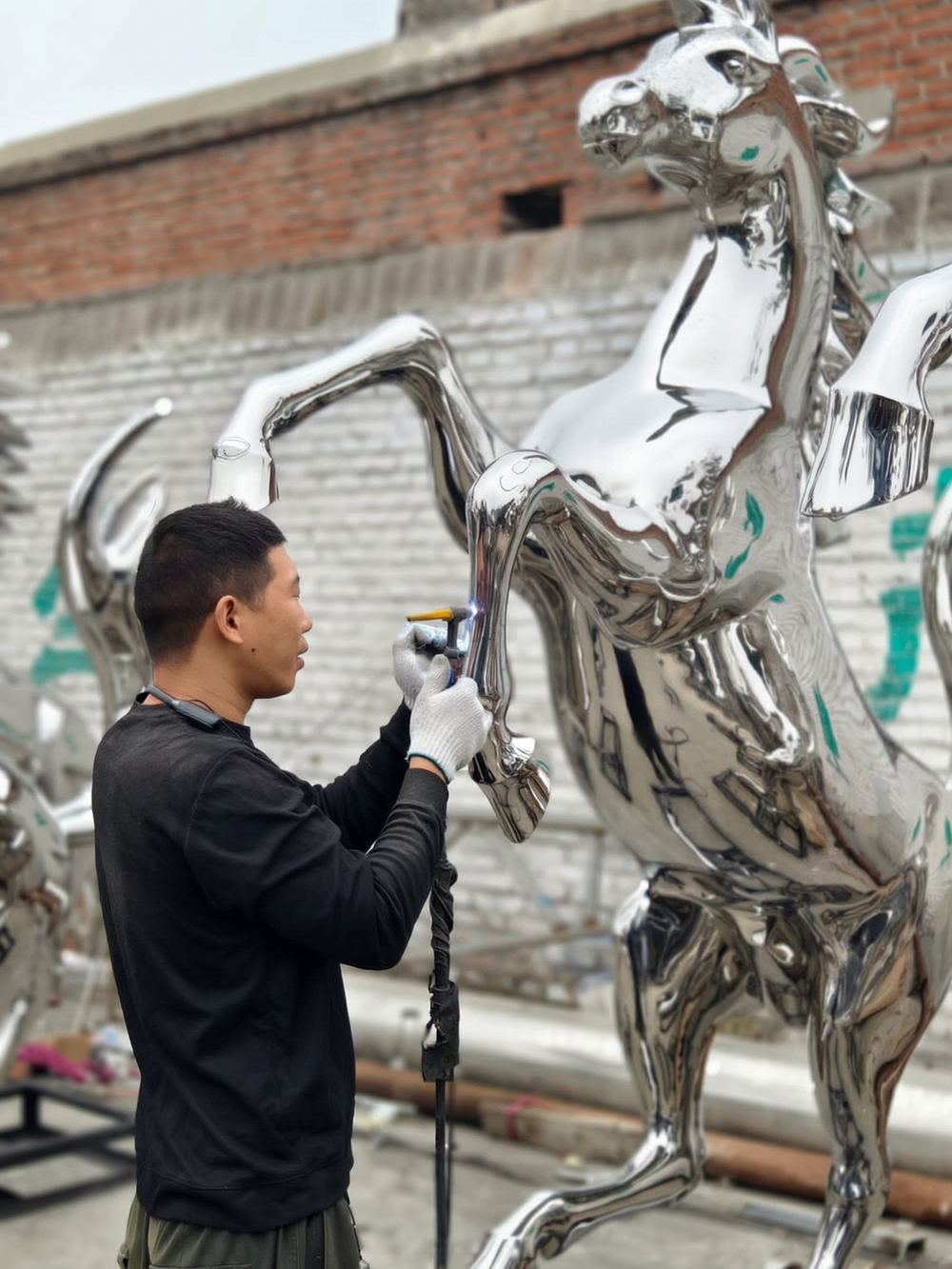 YouFine craftsman adjusting the horse sculpture's details